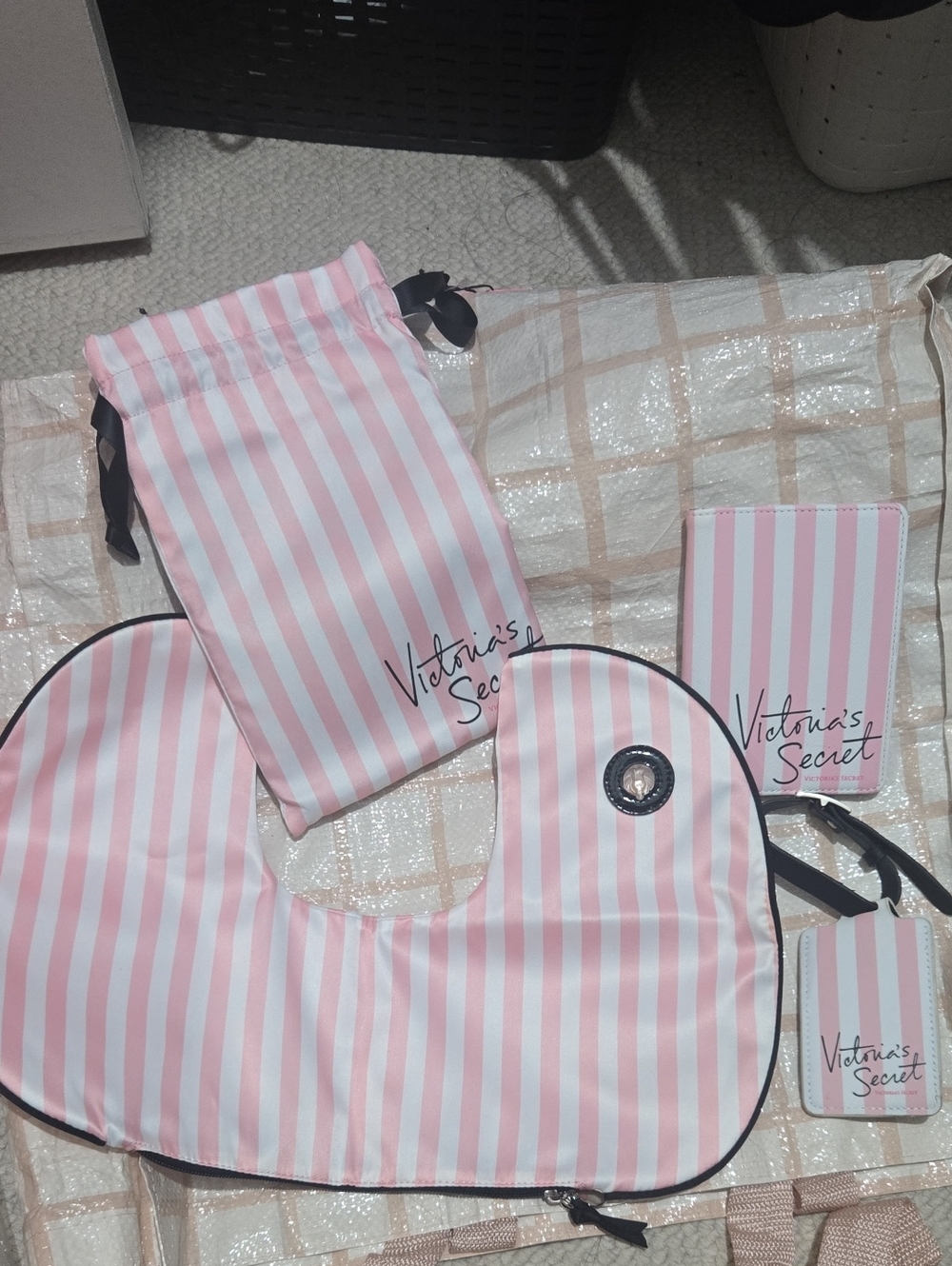Victoria's Secret Pink & White Striped Travel Accessory Set
